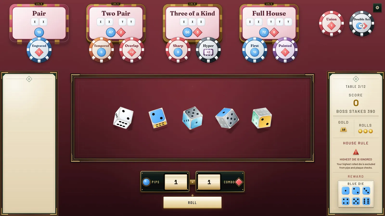 Dice Roll Society Boss Table with a House Rule and unique Boss Die